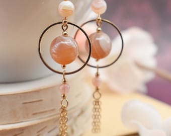 Botswana Agate Chandelier, Hoop, Tassel, Stone, Crystal