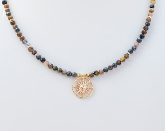 Pietersite Necklace, Gold Plated, Beaded Choker