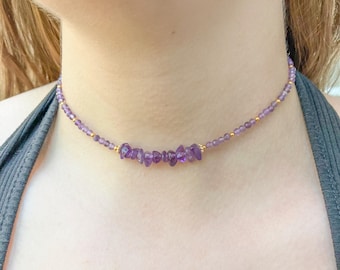 Amethyst Choker Necklace: Handmade Gold Plated