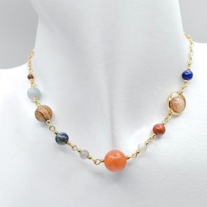 Solar System Choker, Gold Plated Choker Necklace, Gemstone Planets, Planetary Choker Necklace, Natural Stone Beaded Necklace, Adjustable