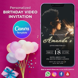 Girl Birthday Party Video Invitation, Invite with Photo, Animated Invitation, Invite for Girls, Minimal Invite, Canva Editable Template