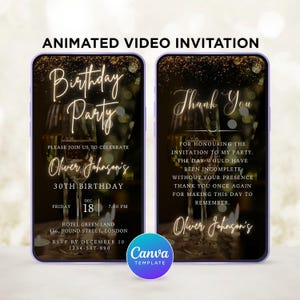 誕生日パーティーのビデオ招待状テンプレート、ビデオ招待状、黒と金の招待状、アニメーション招待状、誕生日パーティーの招待状、カクテルパーティー