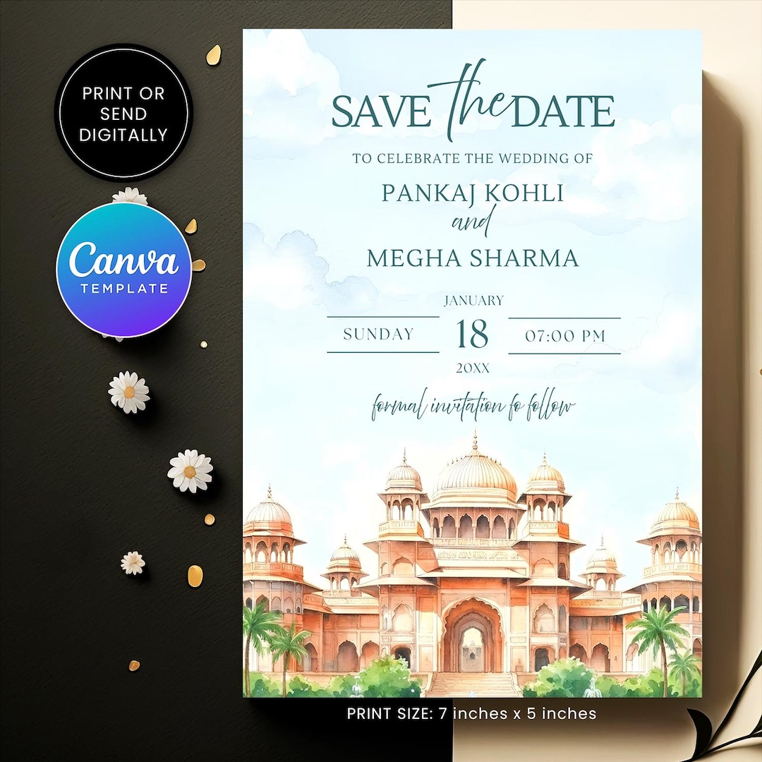 Save the Date Invitation, Indian Wedding Invitation, Print Card ...