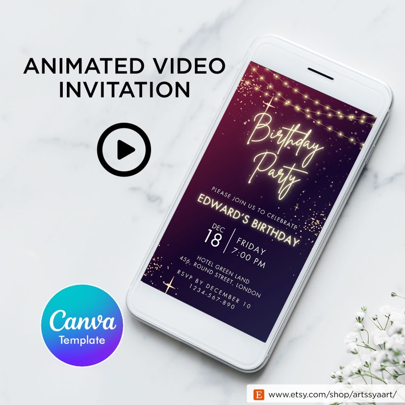 Video Invites Editable Birthday Party Video Invitation: Pink Animated Design (canva ...