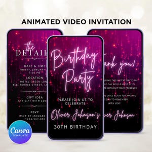 Pink Birthday Party Invitation video template, Video Invitation, Pink Invitation, Animated Invitation, phone Invitation