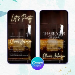Whiskey Birthday Party Video Invitation Template (Canva Template)