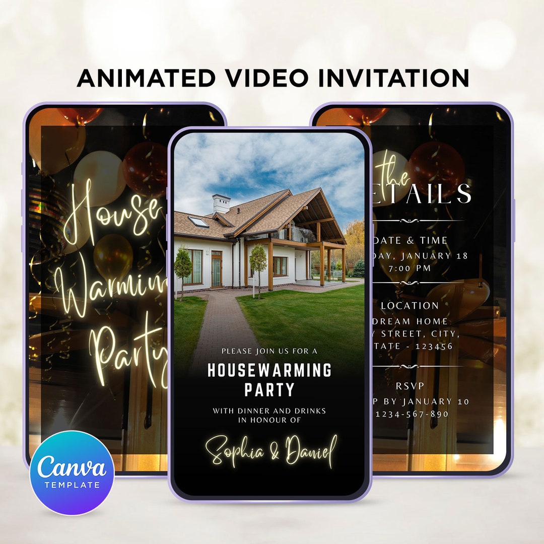 Animated Housewarming Party Video Invitation: Black & Gold (editable ...