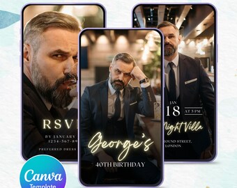 Animierte Männer-Geburtstags-Einladung mit Video: Canva Template