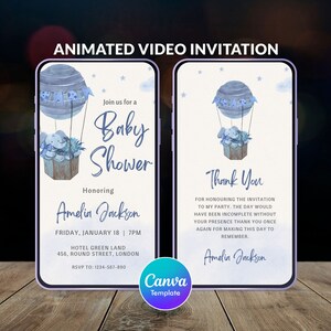 Baby shower video invitation, Animated Video Invitation, Cute baby elephant Invitation, Editable CanvaTemplate