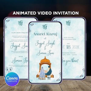 Sjabloon sikh-video-uitnodiging bruiloft, geanimeerde huwelijksuitnodiging, Punjabi Indiase bruiloft, bewerkbare Canva-sjabloon