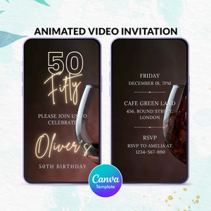 Invito per festa di compleanno 50°, invito video, invito animato, invito cocktail, modello Canva