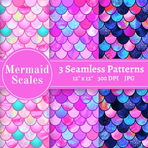 Mermaid Scales Seamless Patterns JPG, Digital Papers, usage commercial, irisé, holographique, multicolore, galaxie, rose