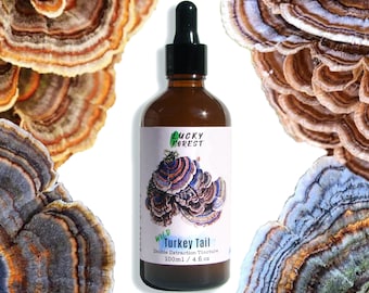 Schmetterlings-Tramete-Tinktur 100 ml (4 fl. oz) | Trametes versicolor | Doppelextrakt aus Pilzen, Immunität und Wildkräutern, kleiner Bachblüten-Extrakt -TT04/26-