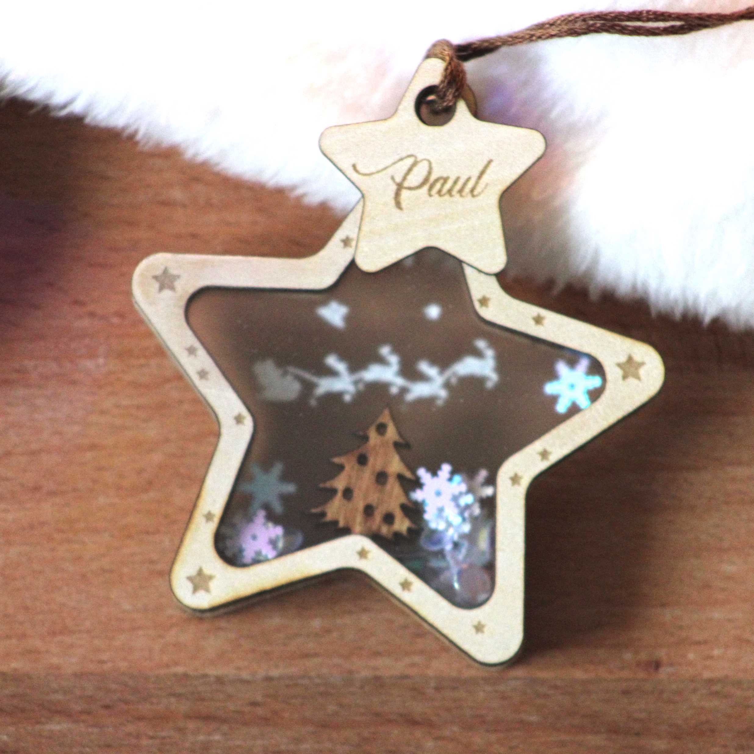 Boule de Noël Personnalisée avec Prénom Pour Décoration Sapin Noel en Forme d'étoile ou Cercle