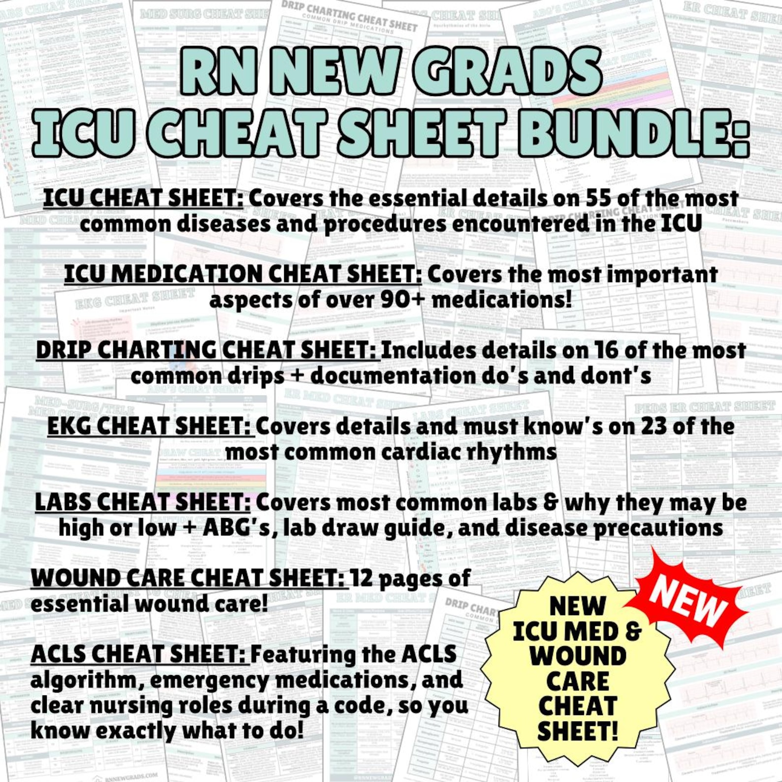 Icu Cheat Sheet Bundle Etsy