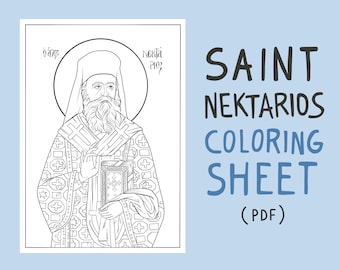 Christian Orthodox Icon Of Saint Nektarios (Άγιος Νεκτάριος) Religious Coloring Book PDF | Bible Story Pages, Printable Sunday School Lesson