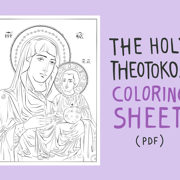 Christian Orthodox Icon Of The Virgin Mary Of Jerusalem, Holy Theotokos, Mother Of God (Παναγία) Printable Sunday School Coloring Pages PDF