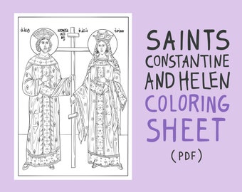Christian Orthodox Icon Of Saints Constantine And Helen (Άγιοι Κωνσταντίνος Και Ελένη) Coloring Pages PDF | Sunday School Posters For Kids