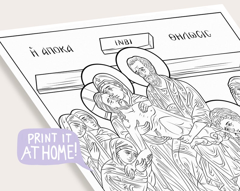 Easter Holy Week Coloring Pages Christian Orthodox Icons Palm Sunday, Lazarus, Last Supper, Crucifiction, Resurrection 7 Printable PDF image 8