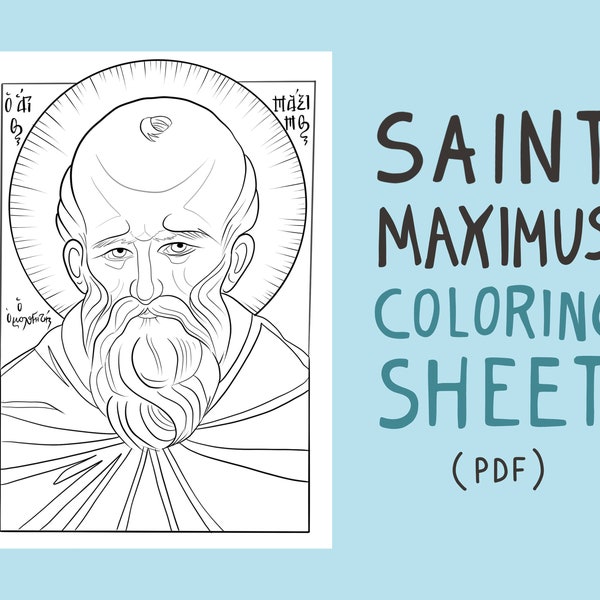 Christian Greek Orthodox Icon Of Saint Maximus The Confessor (Άγιος Μάξιμος ο Ομολογητής) Religious Coloring Book | Name Day Gift For Kids