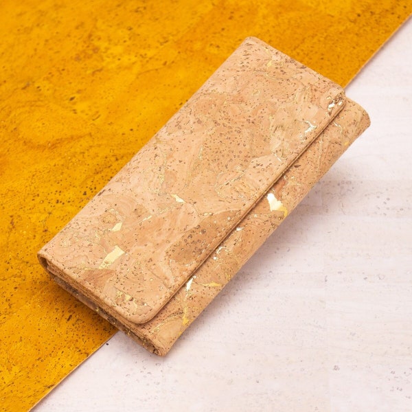 Natürliches Kork Portemonnaie - Brieftasche für Frauen | Nachhaltig - Vegan - Fair - Handgemacht - Geldbeutel mit Gold oder Silber Akzenten