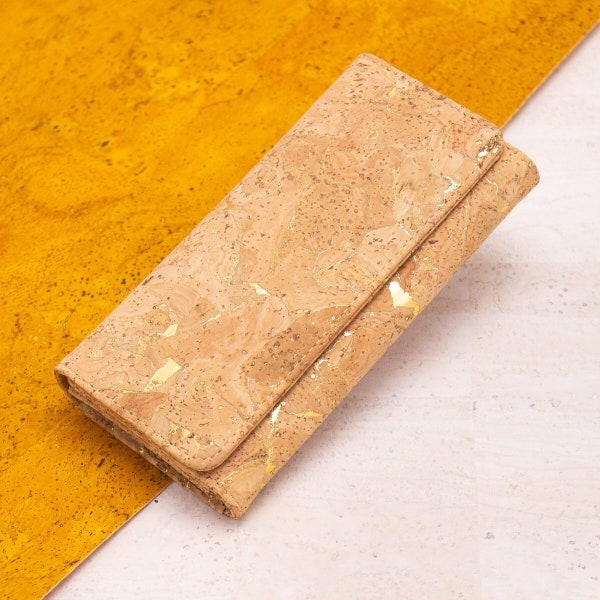 Portefeuille en liège naturel - Portefeuille pour femmes | Durable - Vegan - Fair - Handmade - Portefeuille avec des accents d’or ou d’argent