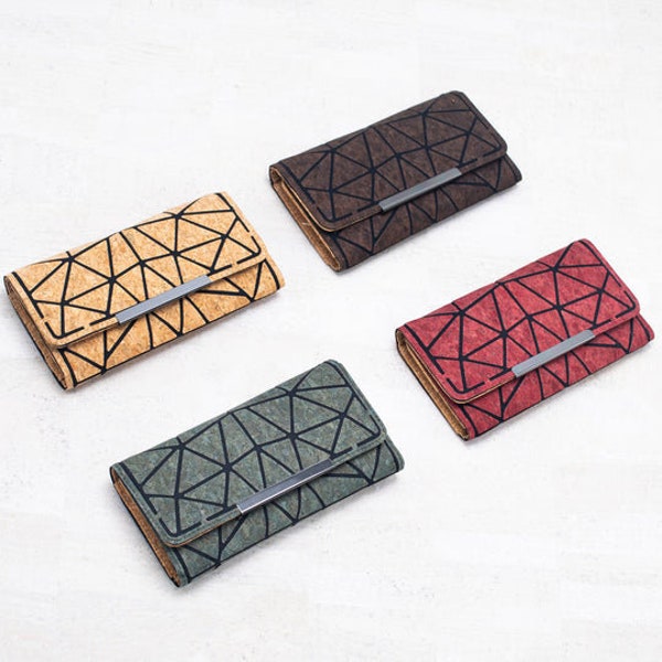 Natürliches Kork Portemonnaie - Brieftasche für Frauen | Nachhaltig - Vegan - Fair - Handgemacht - Geldbeutel Geometrischen Mustern