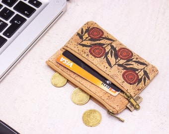 Natürliche Kork Geldbörse - Brieftasche für Frauen | Nachhaltig - Vegan - Fair - Handgemacht - Geldbeutel - Wiesenblume Maße: 11,5 x 8,5 cm