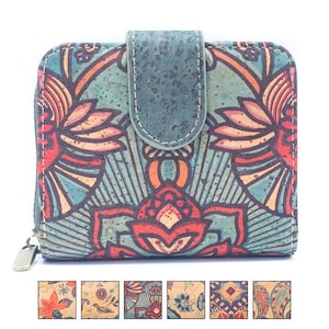 OLÁ KORK | Portefeuille en liège pour femme | Portefeuille à fleurs Petit portefeuille Portugal