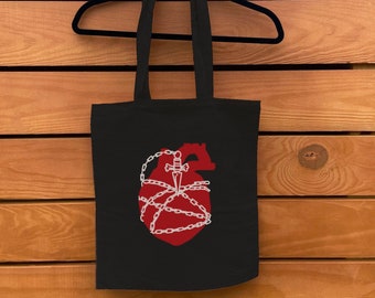 Heart and Chain Tote Bag | Reusable Cotton Tote
