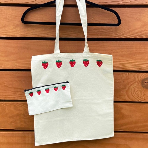 Strawberry Tote Bag Matching Pouch Available Reusable & - Etsy