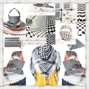 Keffiyeh Black and White with Tassels and Fringe Scarf Wrap Tactical Desert Soft L 50” Double Stitching and Knitting Ultra Soft Best Seller