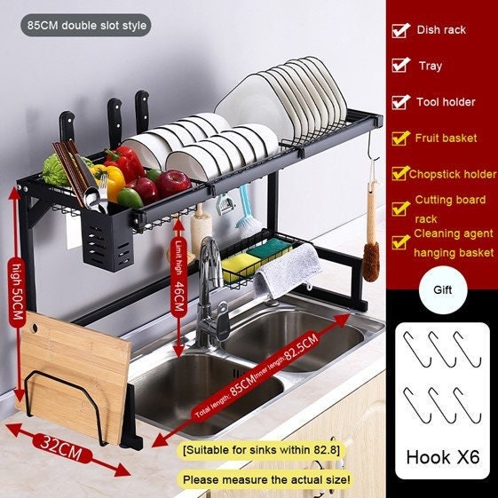BYFU cup Drying Rack Stand with Drain Tray, Metal Bottle Drying Organizer  with Wood Handle for 6 cups or Mugs