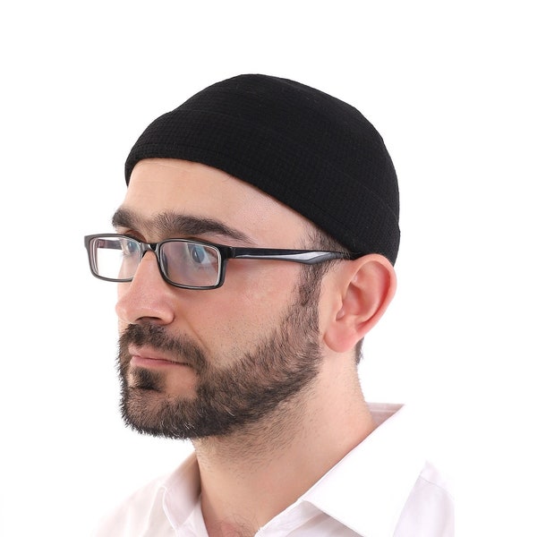 Muslim Winter Kufi Hats for Men, Islamic Prayer Hat, Islamic Caps, Prayer Skull Caps, Muslim Prayer Hat, Islamic Gifts, Muslim Cap, Black