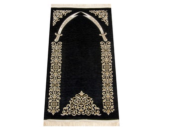 Zulfikar Patterned Muslim Prayer Rug, Imam Ali Prayer Mat with Zulfikar, Janamaz, Soft & Thick Prayer Rug, Islamic Gift, Muslim Gift, Black