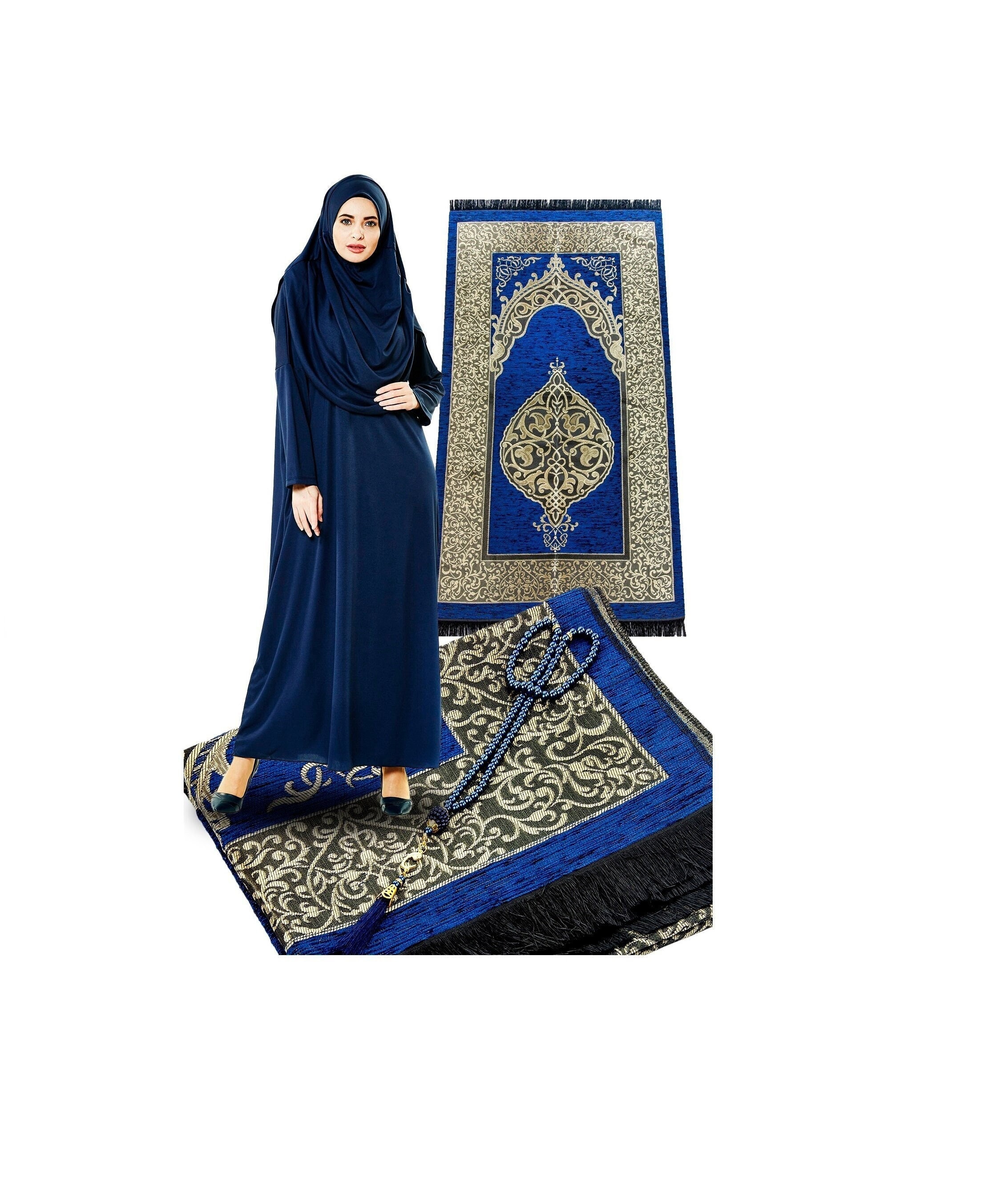 tela de chenilla Patrón floral Alfombra de oración islámica suave Sajadah caqui Regalos islámicos Janamaz Alfombra de oración musulmana con cuentas de oración Alfombra de oración 