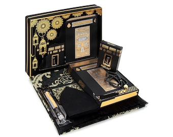 Islamic Prayer Gift Box, Prayer Rug, Quran, Prayer Beads , Kufi Hat, Umrah Hajj Gift Set, Eid Gift, Luxury, Muslim Wedding Gift, 6 Pcs