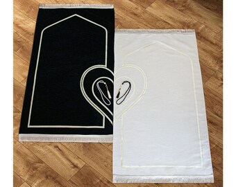 2 Heart Shaped Prayer Rugs for Valentines Day Prayer Rug for Couples Ramadan Gift Islamic Gift Eid Gift Black White