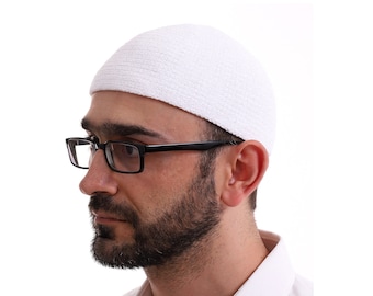 Chapeaux musulmans kufi d'hiver pour hommes, chapeau de prière islamique, casquettes islamiques, casquettes de prière, chapeau de prière musulman, cadeau islamique, casquette musulmane, blanc