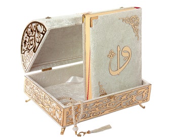 Customizable Quran with Treasure Chest Velvet Covered Holy Quran Muslim Gift Set Eid Gift Ramadan Gift Islamic Gift Set, 9 Colors