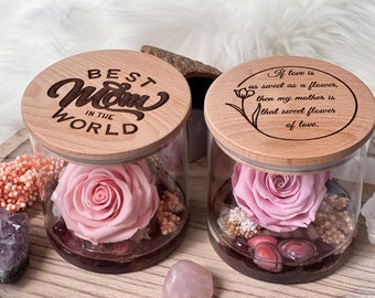 Pink Eternal Rose, Engraved Wooden Lid, Mother's Day Gift