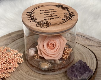 Pour une mère, une mamie, une belle-mère, Personalized Gifts for Mom, Mothers Day Gift, Peach Rose Eternal Rose, Preserved Rose, Merci pour