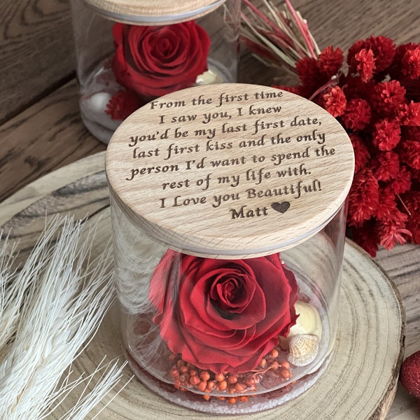 Red Preserved Rose, Eternal Rose, Personalized Gift, Valentines Day Gift, Gift for Wife, Dried Rose,  Forever Rose, Girlfriend Gift