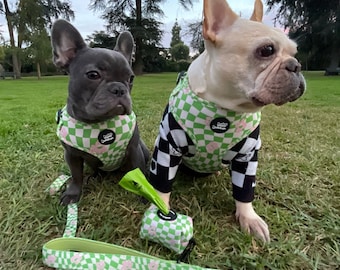 Adjustable Dog Harness, Green Wave Checker Print,XS, Small, Medium, Large Girl/Boy Dog Harness & Leash Set Soft Padded Holiday Gift