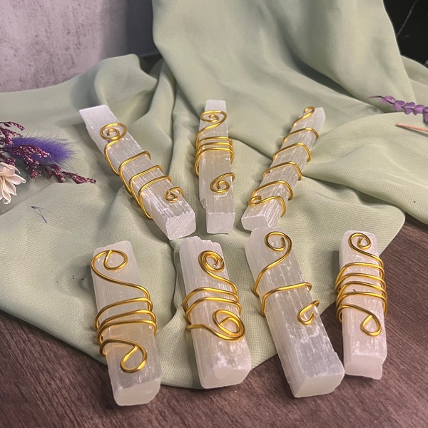 Gold Energy Spiral Selenite Crystal Wand ~ Energy Aura Cleansing ~ Spiritual Purification Selenite Stick ~ Crystal Cleansing ~ Altar Tools