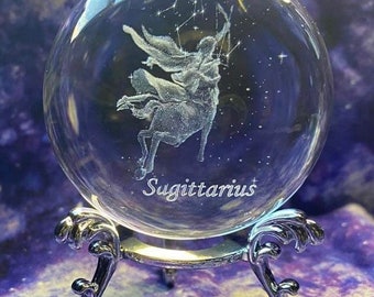 Sagittarius Zodiac Constellation Crystal Ball - 3D Laser Engraved - Astrology Symbol