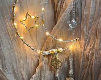 8" Fairy Lights Moon & Star Witch Bells with Triple Moon Charm ~  Harmony Bells