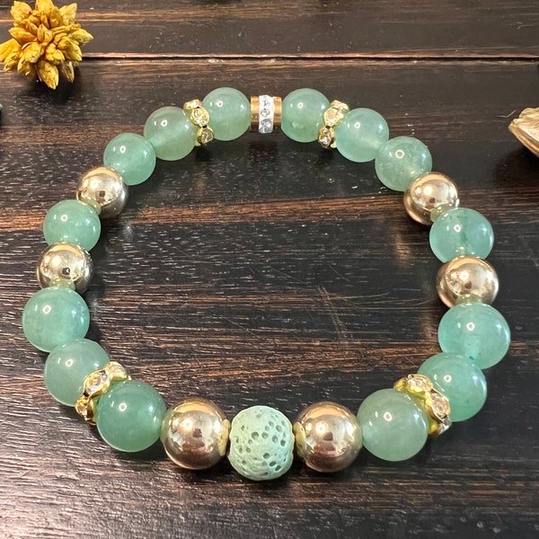 Green Aventurine Lava Rock Diffuser Bracelet | Aromatherapy Band | Natural Gemstone Bracelet