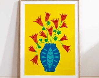 Blue Vase, limited edition A3 giclée print / flower illustration / print / colour pop / wall art / floral art / colourful home decor