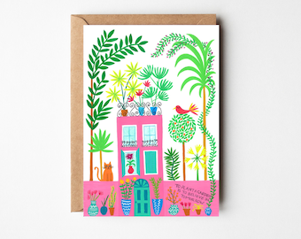 Planter un jardin, c'est croire en l'avenir, carte de voeux vierge, carte illustrée